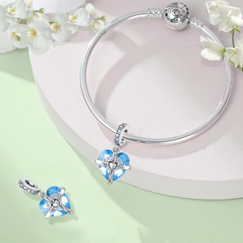 Birthstone Charm, 925 Sterling Silve Heart Dangle Charms for Pandora Bracelets, Ladies Birthday Gift - style: C-March