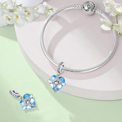Birthstone Charm, 925 Sterling Silve Heart Dangle Charms for Pandora Bracelets, Ladies Birthday Gift - style: C-March