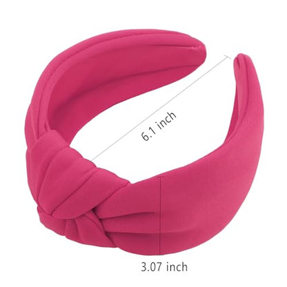 YISSION Hot Pink Knotted Headband Wide Headbands for Women Non Slip Head Band Fashion Top Knot Hairband Hair Accessories for Women Girls - color: Hot Pink