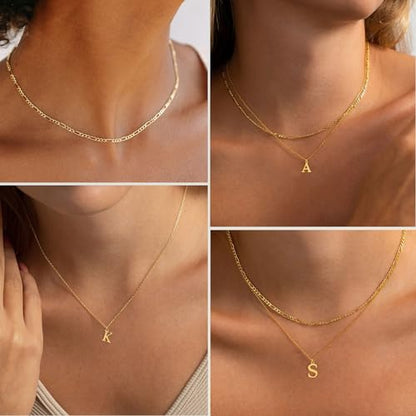 Initial Necklaces for Women Dainty Gold Silver Layered Letter Pendant Necklace Cute Figaro Chain Choker Necklace Personalized Trendy Stuff Jewelry Stack Gift for Women Her - color: Gold, style: K