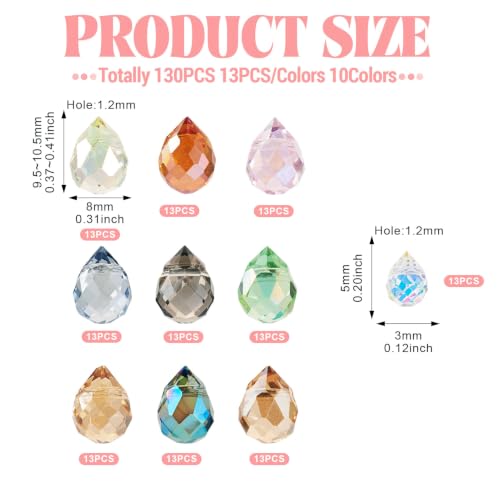 130Pcs Faceted Teardrop Glass Beads Electroplate Top Drilled Drop Spacer Beads Colorful Crystal Waterdrop Dangle Charms Chandelier Pendants for DIY Earring Bracelet Necklace Jewelry Making - color: Mixed Color-B