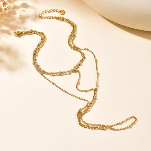 Dainty Gold Adjustable Barefoot Anklet Jewelry for Vacation Wear - color: Three Layers Satellite-GD