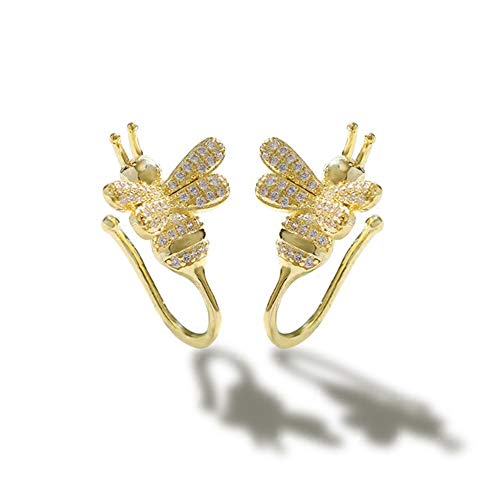 Cute Bee Ear Cuff Earrings 14K Gold Plated CZ Crystal Cartilage Wrap Non Piercing Clip Earring for Women Hypoallergenic