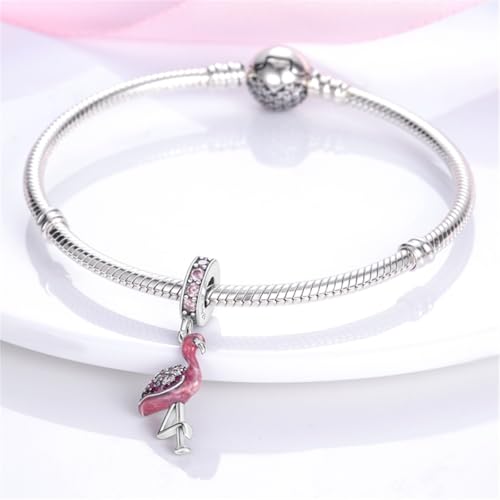 925 Silver Charm for Bracelets Animal Pet Insect Series Women Jewelry Gift - color: Red flamingo