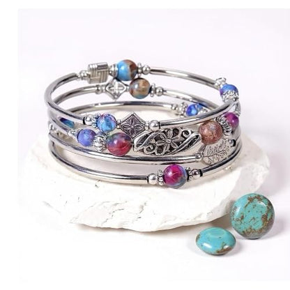 Boho Wrap Beaded Bracelet for Women – Handmade Natural Stone Jewelry – Stainless Steel Adjustable Ethnic Chic Gift - color: Emperor Jasper Stone