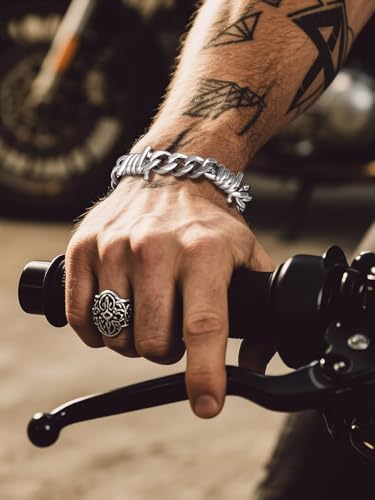 Bandmax Barbed Wire Chain Bracelets for Men Women Stainless Steel/Black/Gold Thorn Cuban Link Bracelet Adjustable Punk Emo Style Jewelry Gift - color: 10 12MM-Silver Tone