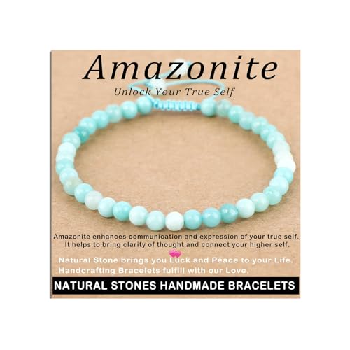 AD Beads Handcrafted Beaded Macrame Bracelet Stylish Customizable Jewelry for Men and Women Protection Healing Gemstone for Balance Wellness Positive - color: Amazonite, size: 4mm