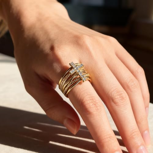 Cross Rings For Women, Faith Christian Blessed Hope Love Encouragement Pray Ring Adjustable Open Wrap Thumb Cross Inspirational Ring Dainty 14k gold Jewelry Easter Gift Non Tarnish - color: Gold 2
