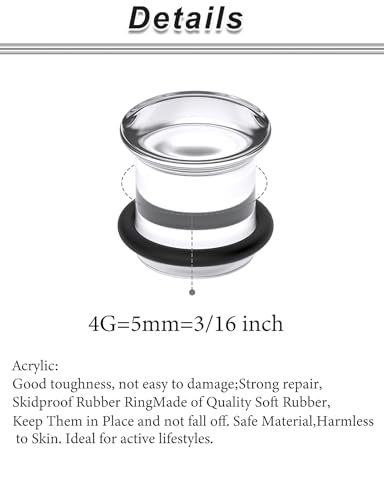 8G-12mm Solid Ear Plugs Tunnels for Women Men Single Flared Ears Gauge Plugs with O-Ring Stretcher Expander Piercing Body Jewelry Black White Clear Opalite 1 Pairs - color: Clear, size: 4 Gauge = 5mm = 3/16 inch