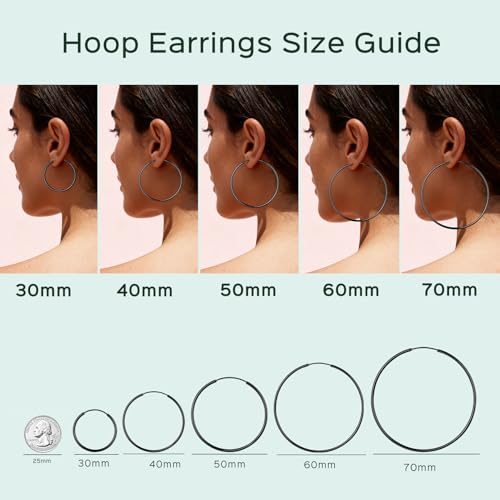 ChicSilver 925 Sterling Silver Hoop Earrings for Women Hypoallergenic, Lightweight Large Gold Plated Silver Hoop Earrings, Endless Hoops Earring 20/30/40/50/60/70MM - color: A. High Polished Black, size: 30mm