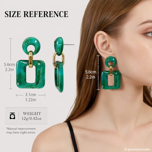 Retro Boho Hollow Square Earrings Lightweight Fashion Jewelry Casual Daily Wear Geometric Drop Earrings Party Acrylic Square Dangle Accessories - color: Green