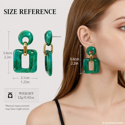 Retro Boho Hollow Square Earrings Lightweight Fashion Jewelry Casual Daily Wear Geometric Drop Earrings Party Acrylic Square Dangle Accessories - color: Green