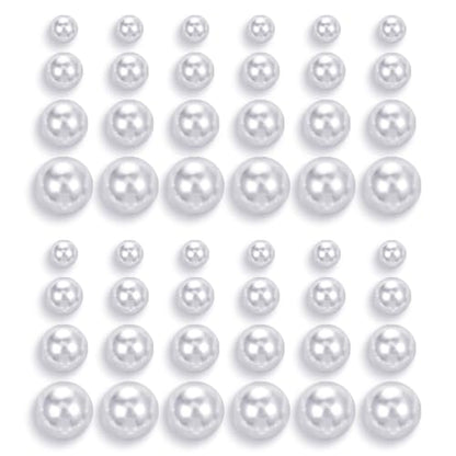 24 Pairs Pearl Studs Earrings for Women, Faux Simulated Pearl Earrings 4 Mixed Sizes Round Ball Pearls Stud Earring Set - color: White