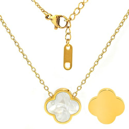Four Leaf Clover Necklace 18K Gold Plated Necklaces for Women Lucky Flower Pendant Adjustable Link Chain Stainless Steel Dainty Trendy Simple Jewelry Gifts for Women - color: 1G-Single White