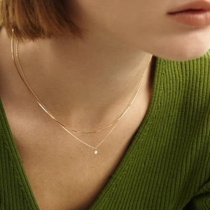 Layered Choker Necklace for Women Stackable Chain Dainty Zircon Pendant Set | 2PCS, Silver/14K Gold Plated, Box/Ball/Rope/Lip chain, Layering Diamond Cut CZ Pendant, Dainty Thin Chain, Trendy Prom Gift - color: Gold, style: Style 02