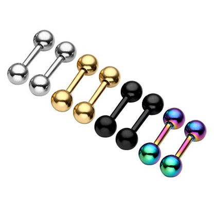 Zysta 4 Pairs Stainless Steel 14/16G Mixed Colors Body Piercing Barbells 6-16mm Post Studs Earring NippleTongue Helix Tragus Cartilage Labret Medusa Lip Eyebrow Straight Bar Ball Screw … - color: 4mm Ball,6mm Post