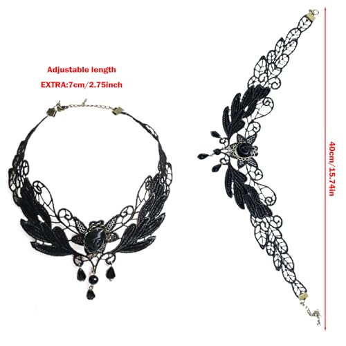 8 Pieces Lace Choker Necklace, Elegant Gothic Lace Choker, Black Halloween Sexy Retro Gothic Punk Style Neck Chain Collar Statement for Women Lady Victorian Wedding Party Cosplay