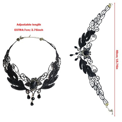 8 Pieces Lace Choker Necklace, Elegant Gothic Lace Choker, Black Halloween Sexy Retro Gothic Punk Style Neck Chain Collar Statement for Women Lady Victorian Wedding Party Cosplay
