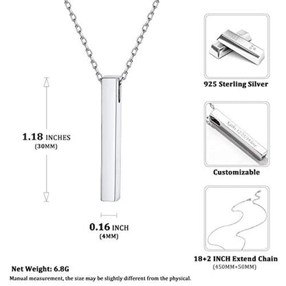 ChicSilver Customizable Vertical Bar Pendant Necklace 925 Sterling Silver Y Necklace Simple Fashion Jewelry Gifts for Women - style: D. 4mm Vertical Bar-Silver