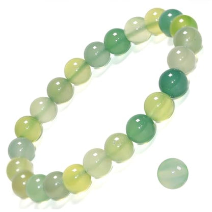 8mm Natural Crystal Stretch Bracelet | Handmade Round Stone Bead Bracelet, Runs Large, Meditation Yoga Gift for Women & Men - color: Prehnite