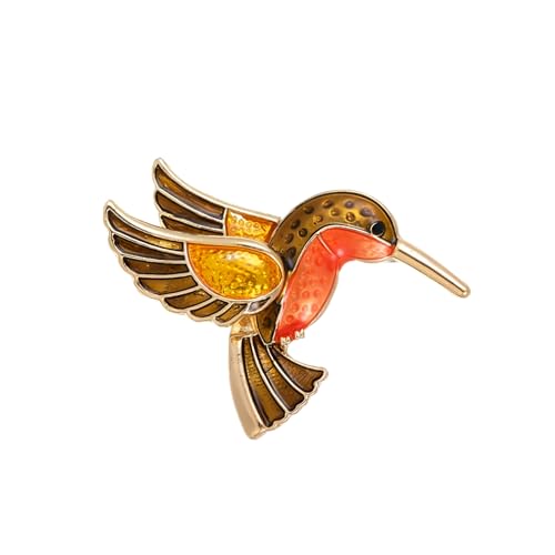 Enamel Bird Brooch for Women Rhinestones Owl/Hummingbird/Eagle/Toucan Lapel Pin Cute Bird Brooches Jewelry Gifts for Mom Wife - color: Orange-Hummingbird