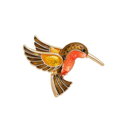 Enamel Bird Brooch for Women Rhinestones Owl/Hummingbird/Eagle/Toucan Lapel Pin Cute Bird Brooches Jewelry Gifts for Mom Wife - color: Orange-Hummingbird