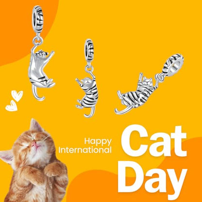 Ginger Cat Playing Tabby Dangle Charm Compatible with Pandora Charms Bracelets with CZ Birthstones for Cat Lovers Women Mother's Day - style: Tabby Cat
