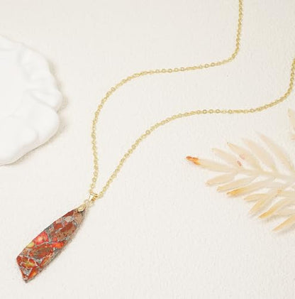 Nature Stone Necklaces for Women Boho Pendant Necklace 18K Gold Chain Necklaces - color: Orange Gold