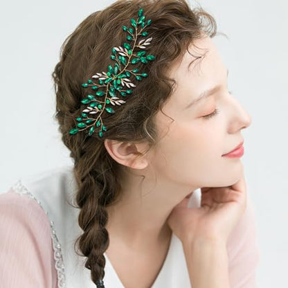 Aswewamt Green Emerald Crystal Hairband - Hair Accessory for Women, Green Leaf Headpiece for Bride, Bridesmaid, Wedding, Party, Prom, Dance, Gift