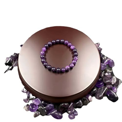 Amethyst Bracelet for Women Men, Elegant Handmade Natural Gem Stone Round Beaded Stretch Elastic Adjustable Healing Bracelets 8mm Gifts - color: AL-0138, size: Medium