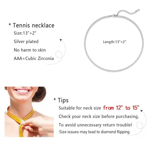 Luxval Tennis Necklace 14K Gold Plated Rhinestone Butterfly Choker Necklaces for women Dainty Zirconia Cut Faux Diamond chain 3mm - color: Silver-tennis