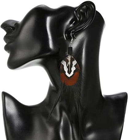 Long Bohemian Pheasant Feathers Statement Earrings Handmade Natural Lightweight Feather Dangle Earrings for Women (ea000067) - color: Black