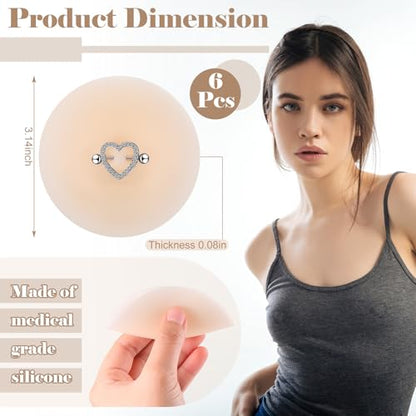 Tondiamo 3 Pairs Silicone Nipple Covers with Piercing Diamond Adhesive Reusable Fake Nipple for Women With Piercing