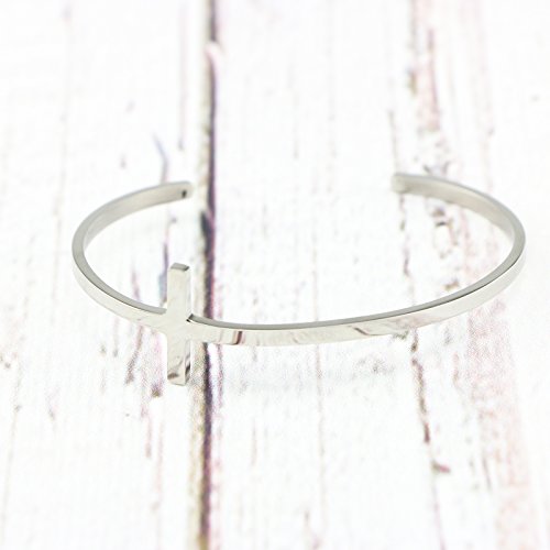 𝐂𝐫𝐨𝐬𝐬 𝐁𝐫𝐚𝐜𝐞𝐥𝐞𝐭 Religious Cuff Bangle 𝐁𝐢𝐛𝐥𝐞 𝐕𝐞𝐫𝐬𝐞 Christian Gifts Jewelry for 𝐖𝐨𝐦𝐞𝐧 - style: Silver blank cross cuff