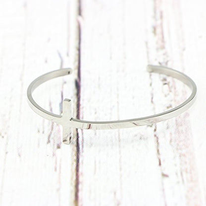 𝐂𝐫𝐨𝐬𝐬 𝐁𝐫𝐚𝐜𝐞𝐥𝐞𝐭 Religious Cuff Bangle 𝐁𝐢𝐛𝐥𝐞 𝐕𝐞𝐫𝐬𝐞 Christian Gifts Jewelry for 𝐖𝐨𝐦𝐞𝐧 - style: Silver blank cross cuff
