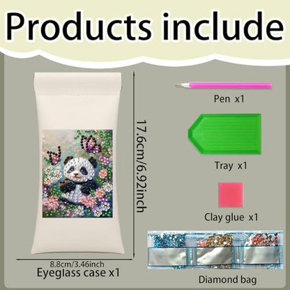 Diamond Art Painting Eye Glass Bag PU Sunglasses Glasses Storage Bag Built-in Glasses Cloth Press Automatic Closure - color: Panda