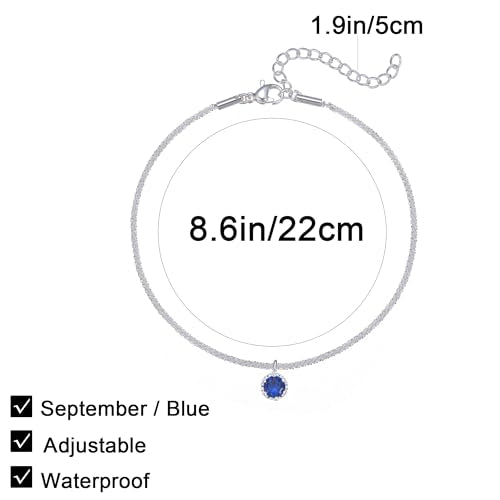 Wellike Silver Ankle Bracelets For Women Waterproof Birthstone Anklets Adjustable Sparkly Chain Silver Plated Stainless Steel Anklet Non Tarnish Jewelry - color: KKWJL185-9