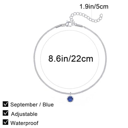Wellike Silver Ankle Bracelets For Women Waterproof Birthstone Anklets Adjustable Sparkly Chain Silver Plated Stainless Steel Anklet Non Tarnish Jewelry - color: KKWJL185-9