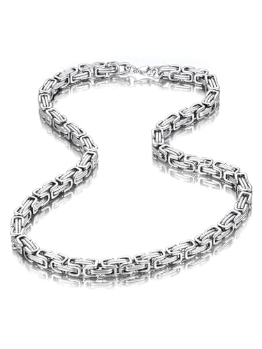ChainsHouse Mens Vintage Byzantine Chain Necklace 4/6/8mm Waterproof Stainless Steel Link Multi Color 18-30 Inch Hip Hop Casual Jewelry - color: B1:Steel-6mm, size: 18 Inches
