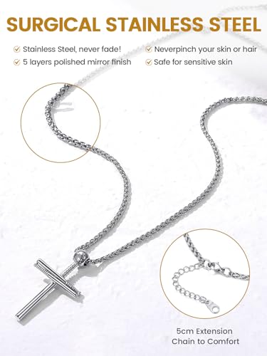 GOLDCHIC JEWELRY Sport Necklaces for Men Teen, Football Baseball Soccer Basketball Softball Necklaces with Stainless Steel Chain Athlete Jewelry Sports Fan Gift - color: Baseball Cross-Steel, style: NO Engraving