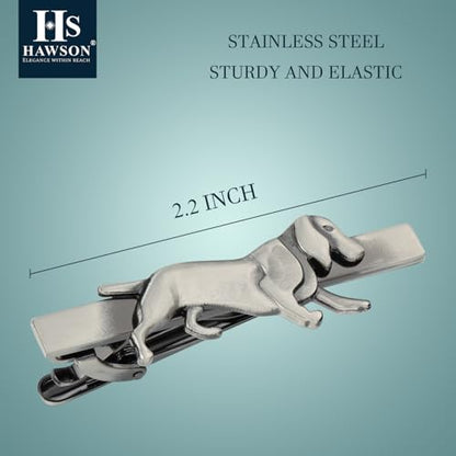 HAWSON Various Tie Clips for Men Unique, Funny Novelty Mens Tie Bar, Personalized Tie Pins for Men, Theme Wedding Party Gifts - style: Ancient Silver Dog