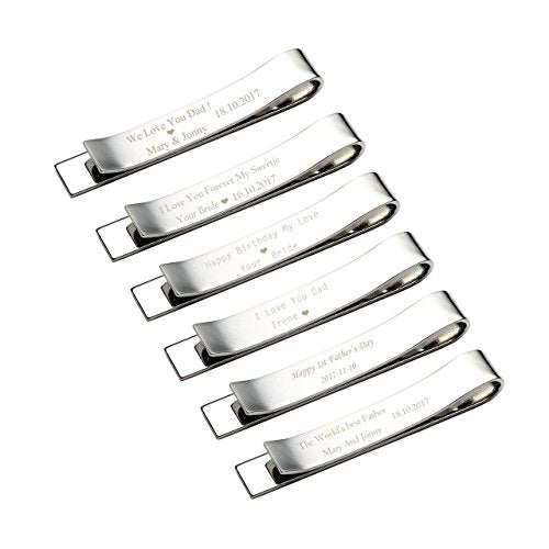 Zysta Free Engraving - Personalized Custom Mens High Polished Stainless Steel Mens Tie Bar Clip for Regular Ties + Gift Box - color: Silver