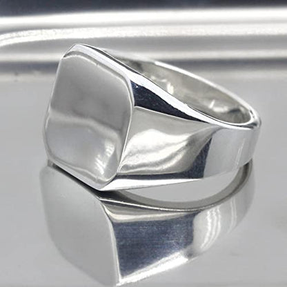 Solid 925 Sterling Silver Men's Ring Square Classic Simple Finger Rings for Men and Women Couples Wedding Ring Jewelry - size: 8