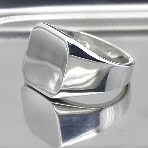 Solid 925 Sterling Silver Men's Ring Square Classic Simple Finger Rings for Men and Women Couples Wedding Ring Jewelry - size: 10