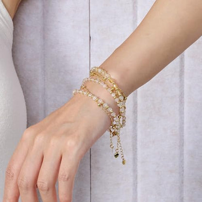 Farfume Crystal Beaded Bracelets for Women 4mm Natural Stone Jewelry Gifts | Natural Beads Gemstone,Handmade,Helper Tool,Yoga Protection,Hypoallergenic,Durability Wear - color: Citrine-Joy