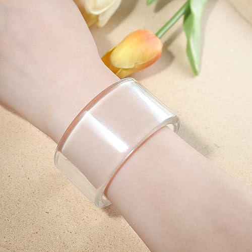 Pingyongchang Acrylic Colorful Resin Geometric Simple Open Bracelet Transparent Wide Cuff Bangle - color: (30mm) Transparent