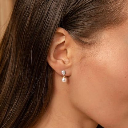 YOIHUR Drop Dangle Pearl Earrings for Women, Dainty 14K Gold Plated Pearl Hoop Earrings Hypoallergenic Wedding Pearls Dangle Earrings Jewelry Gift for Women Bridal - color: Gold-Gentle and Elegant Pearl Earrings