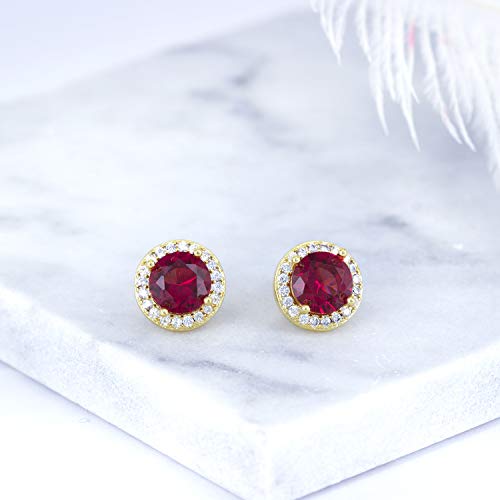 YOQUCOL 8MM Cubic Zirconia Crystal Clip On Stud Earrings Round Non Pierced Earrings for Women - color: Gold-Red