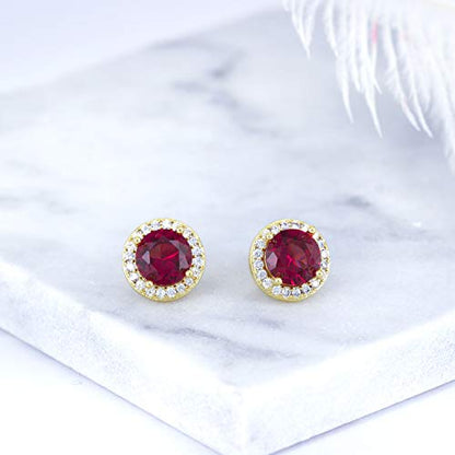 YOQUCOL 8MM Cubic Zirconia Crystal Clip On Stud Earrings Round Non Pierced Earrings for Women - color: Gold-Red