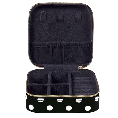 kate spade new york Travel Jewelry Case, Polka Dot | Small Square Case, Black and White Dotted Jewelry Box Organizer for Rings, Necklaces, Earrings On-the-Go with Zipper Closure